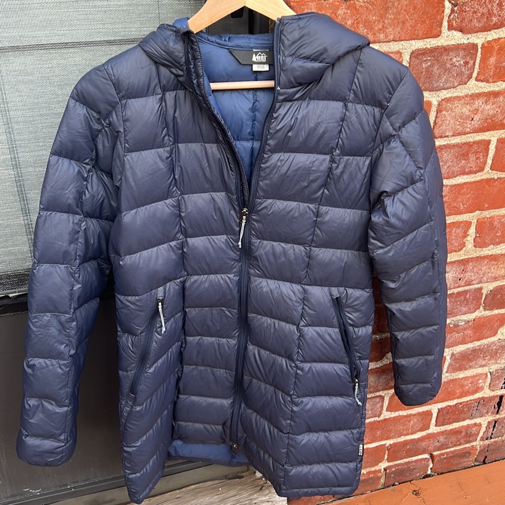 Purple REI DOWN long puffer jacket